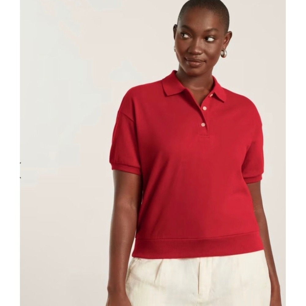 Everlane Organic Cotton Polo Shirt Big Red Short Sleeve Banded Hem XS NEW